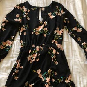 Black floral short romper